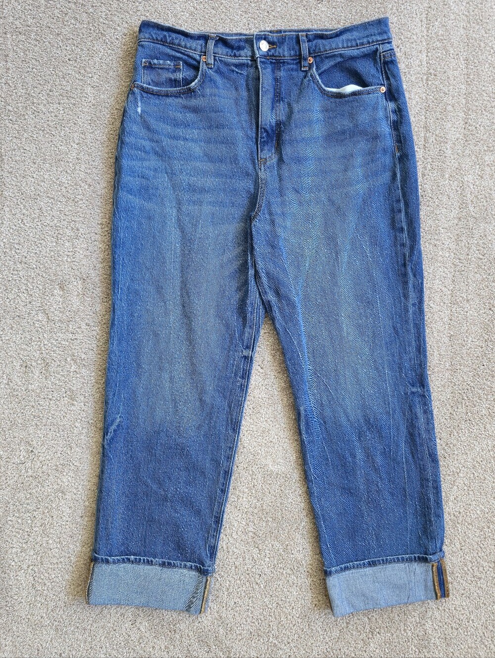 LOFT Jeans Womens 12 Blue Denim Straight Leg Cropped Distressed Stretch Pockets